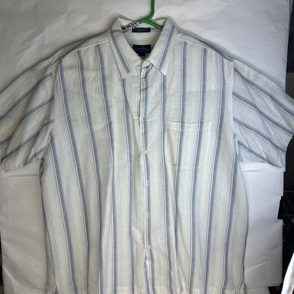 Club Room Men's Cotton Shirt, White and blue Striped, Button Down, Size XL